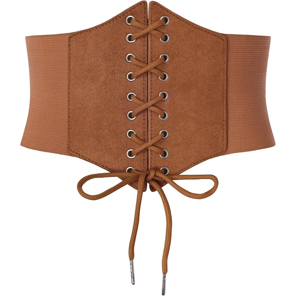 image:imageGRACE KARIN Laceup Cinch Belt Tied Corset Elastic Waist BeltSuede Brown