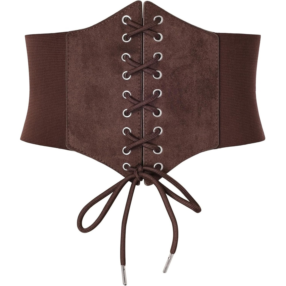 image:imageGRACE KARIN Laceup Cinch Belt Tied Corset Elastic Waist BeltSuede Coffee