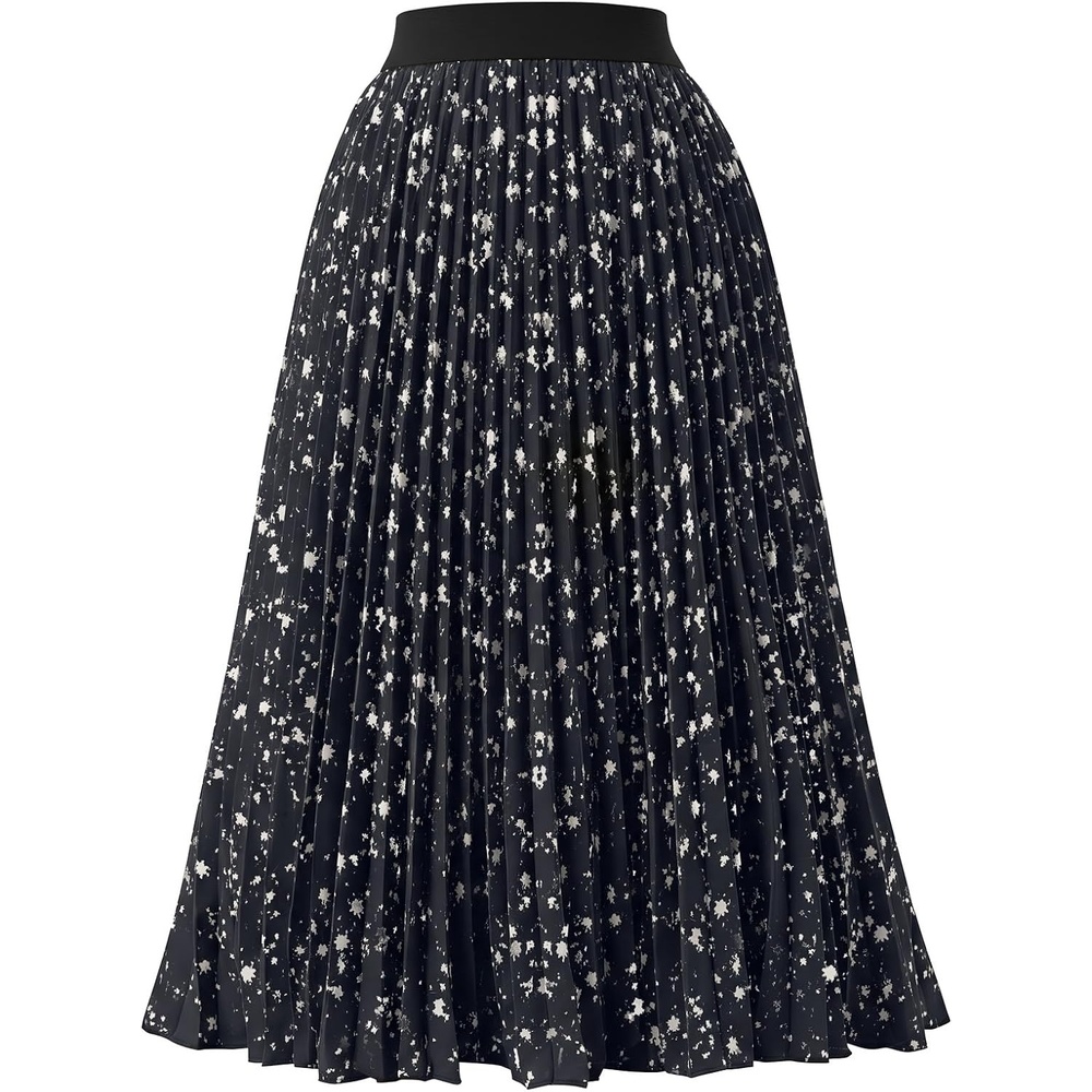 image:imageGRACE KARIN Pleated Midi Skirt for Women Chiffon ALine OutfitsBlack Apricot Floral