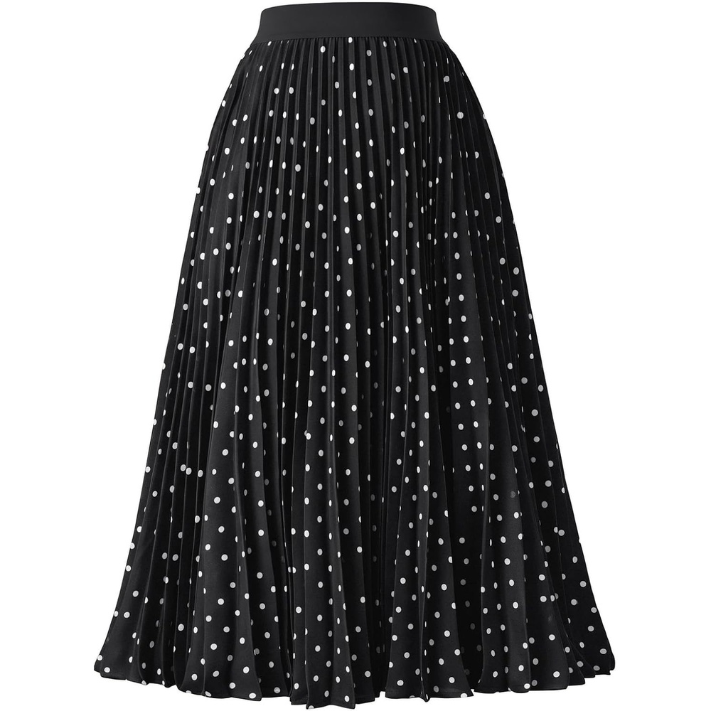 image:imageGRACE KARIN Pleated Midi Skirt for Women Chiffon ALine OutfitsBlack Polka Dots
