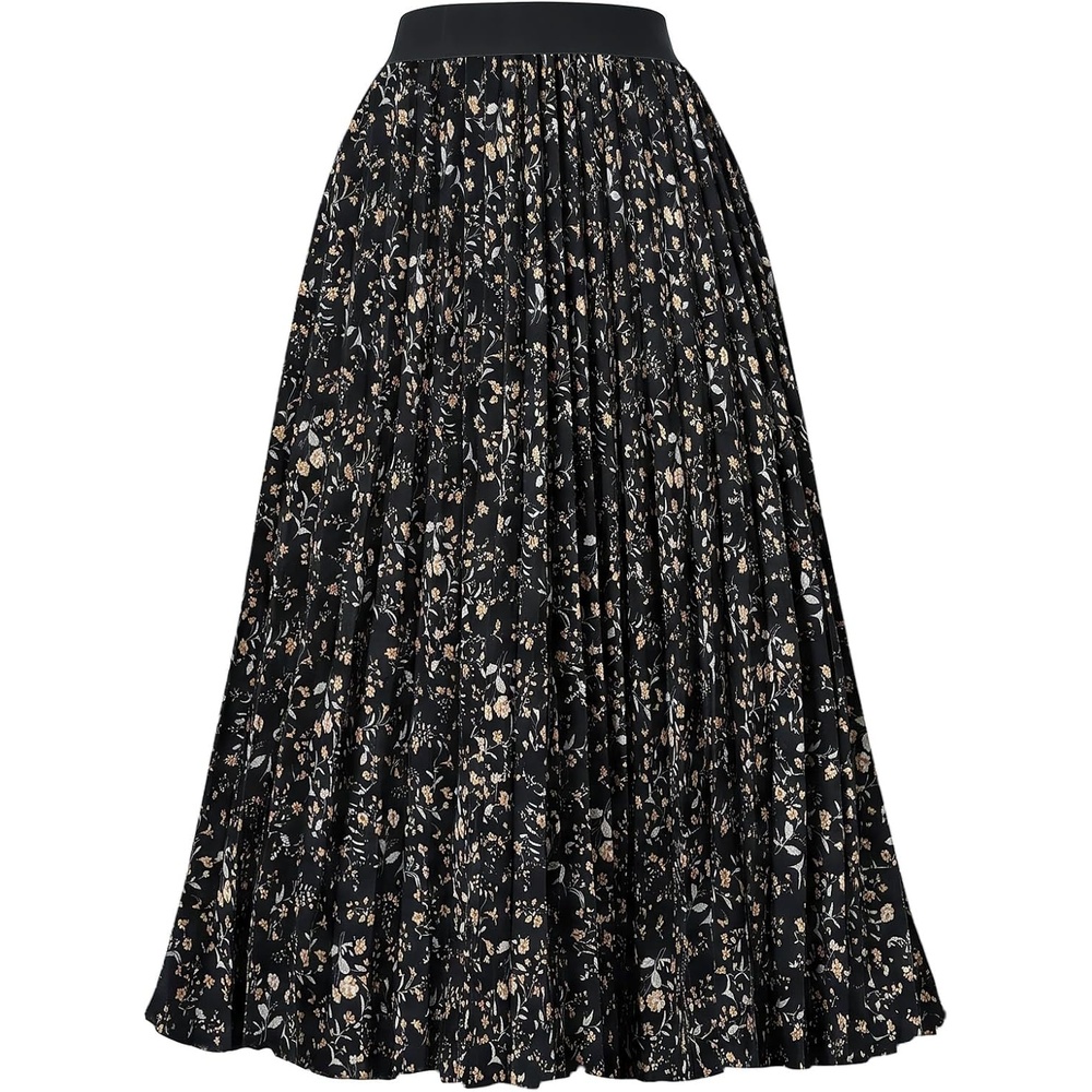 image:imageGRACE KARIN Pleated Midi Skirt for Women Chiffon ALine OutfitsBlack Yellow Floral