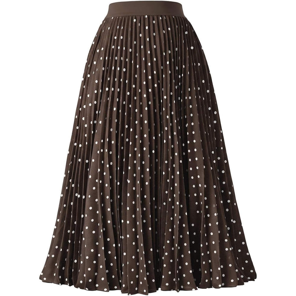 image:imageGRACE KARIN Pleated Midi Skirt for Women Chiffon ALine OutfitsBrown Polka Dots