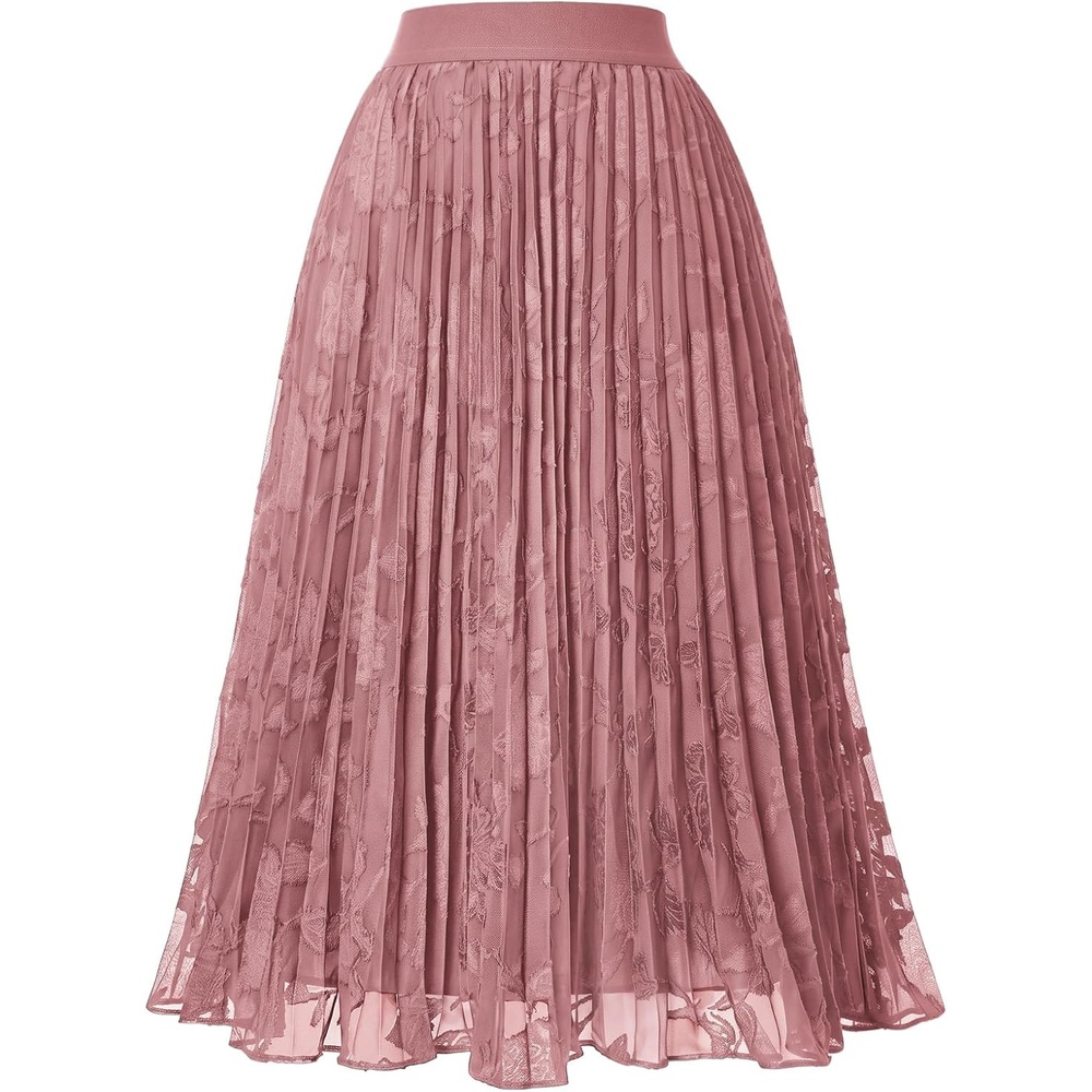 image:imageGRACE KARIN Pleated Midi Skirt for Women Chiffon ALine OutfitsLace Coral Pink Floral