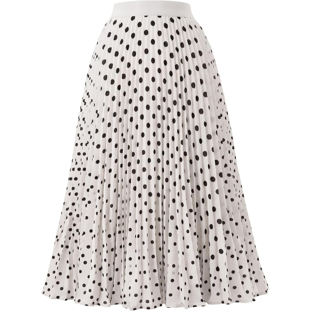 image:imageGRACE KARIN Pleated Midi Skirt for Women Chiffon ALine OutfitsWhite Polka Dots