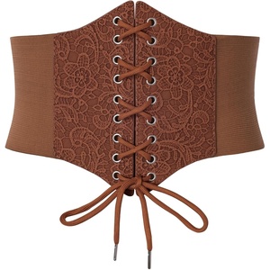GRACE KARIN Lace-up Cinch Belt Tied Corset Elastic Waist Belt(Flowers Caramel)