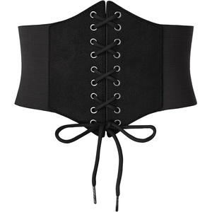 GRACE KARIN Lace-up Cinch Belt Tied Corset Elastic Waist Belt(Suede Black)
