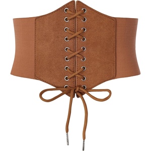 GRACE KARIN Lace-up Cinch Belt Tied Corset Elastic Waist Belt(Suede Brown)