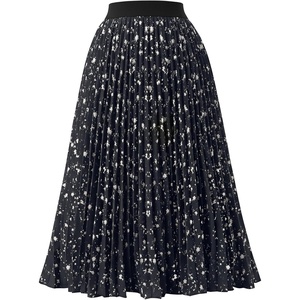 GRACE KARIN Pleated Midi Skirt for Women Chiffon A-Line Outfits(Black Apricot Floral)