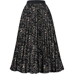 GRACE KARIN Pleated Midi Skirt for Women Chiffon A-Line Outfits(Black Yellow Floral)