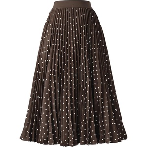 GRACE KARIN Pleated Midi Skirt for Women Chiffon A-Line Outfits(Brown Polka Dots)