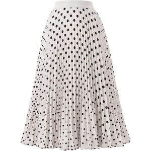 GRACE KARIN Pleated Midi Skirt for Women Chiffon A-Line Outfits(White Polka Dots)