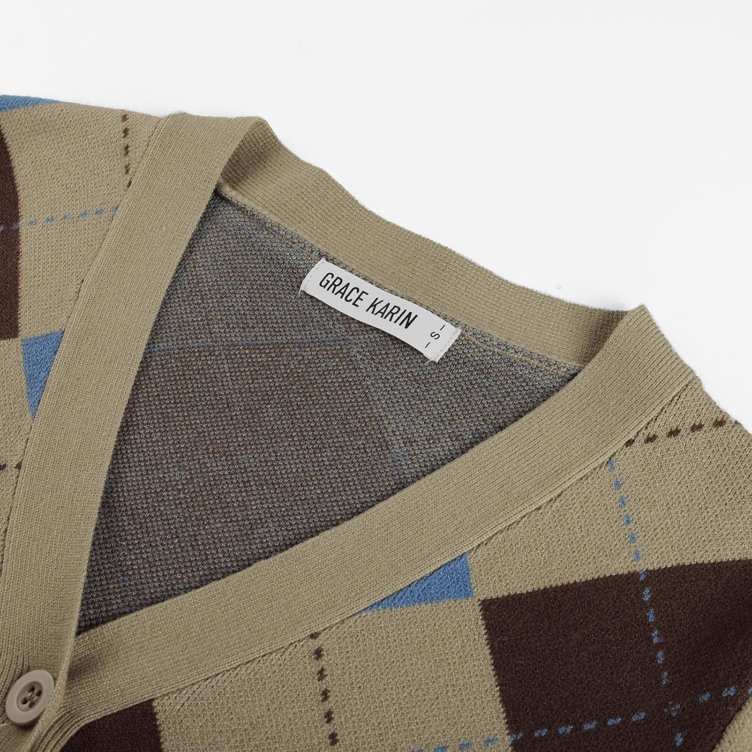 image:imageGRACE KARIN Cardigan Sweaters for Women Fall Argyle Sweater Preppy ClothesKhaki Blue Brown