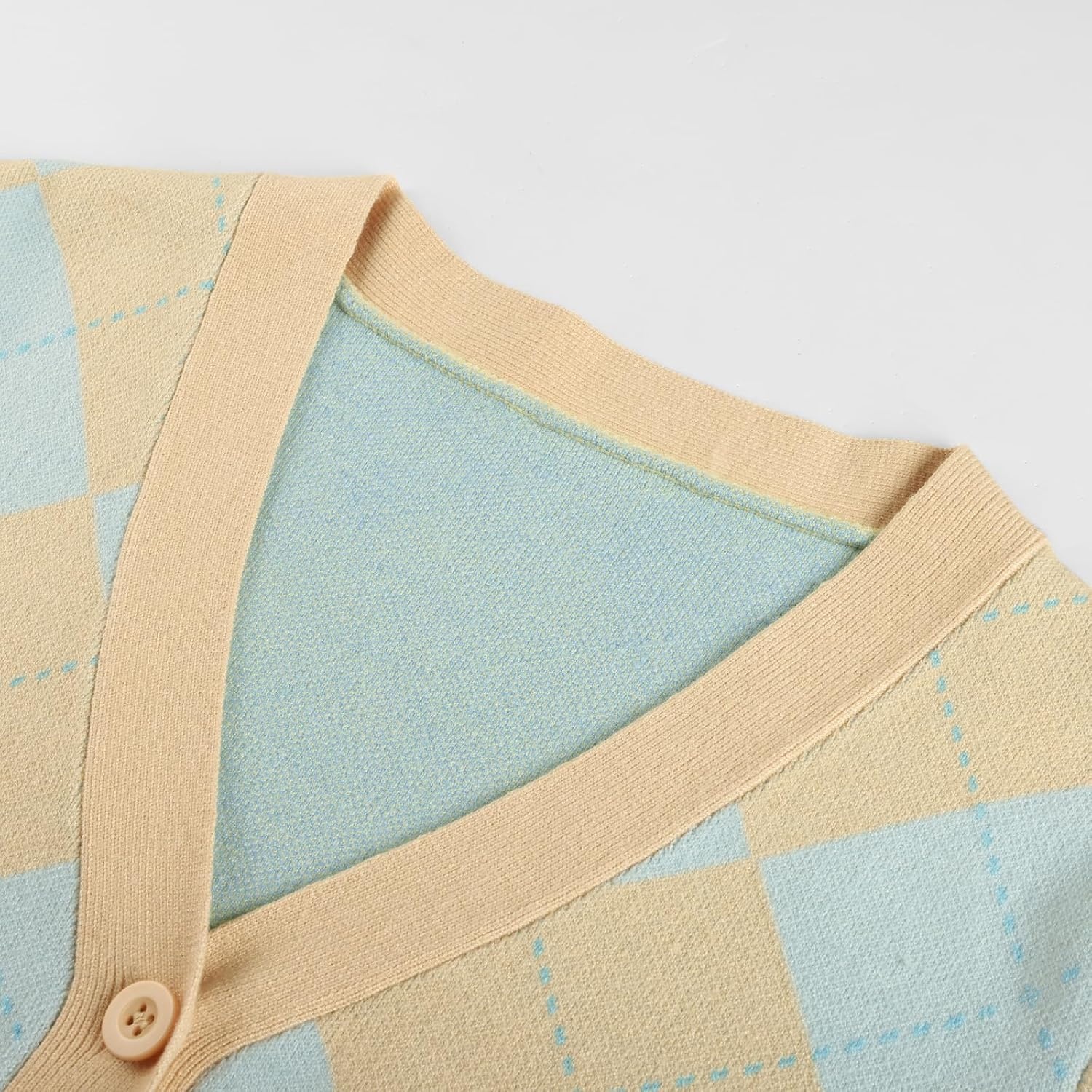 image:imageGRACE KARIN Cardigan Sweaters for Women Fall Argyle Sweater Preppy ClothesLight Yellow Blue