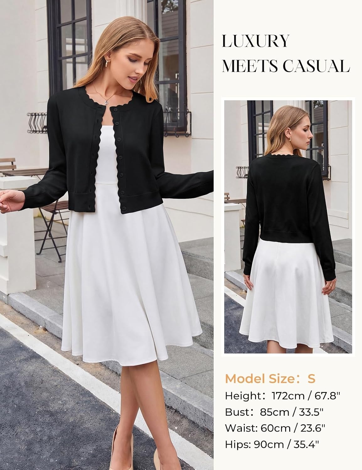 image:imageGRACE KARIN Cropped Cardigan Sweaters for Women Bolero Shrugs for DressBlack