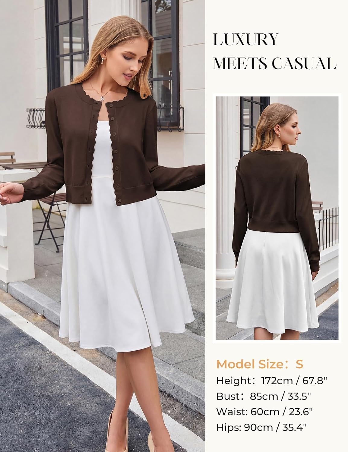 image:imageGRACE KARIN Cropped Cardigan Sweaters for Women Bolero Shrugs for DressChocolate Brown