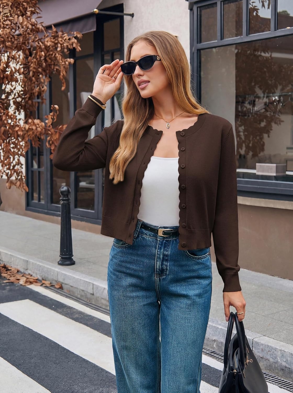 image:imageGRACE KARIN Cropped Cardigan Sweaters for Women Bolero Shrugs for DressChocolate Brown