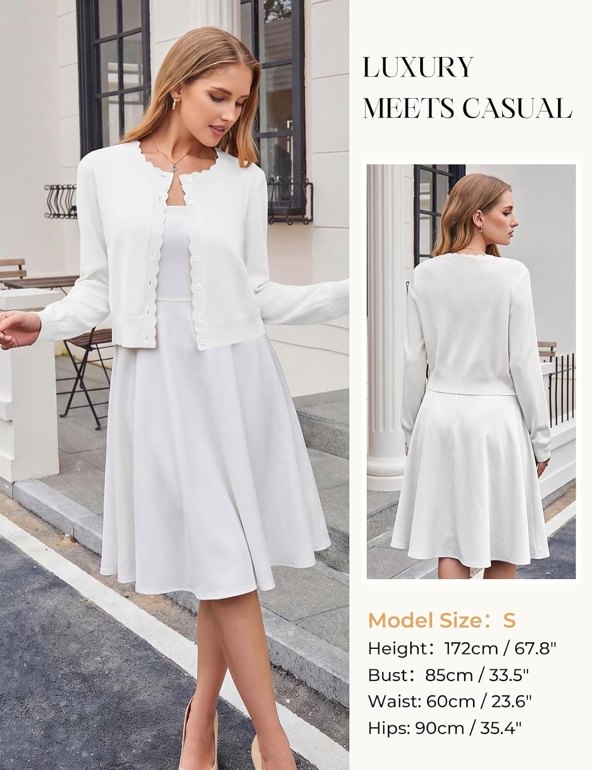 image:imageGRACE KARIN Cropped Cardigan Sweaters for Women Bolero Shrugs for DressIvory White
