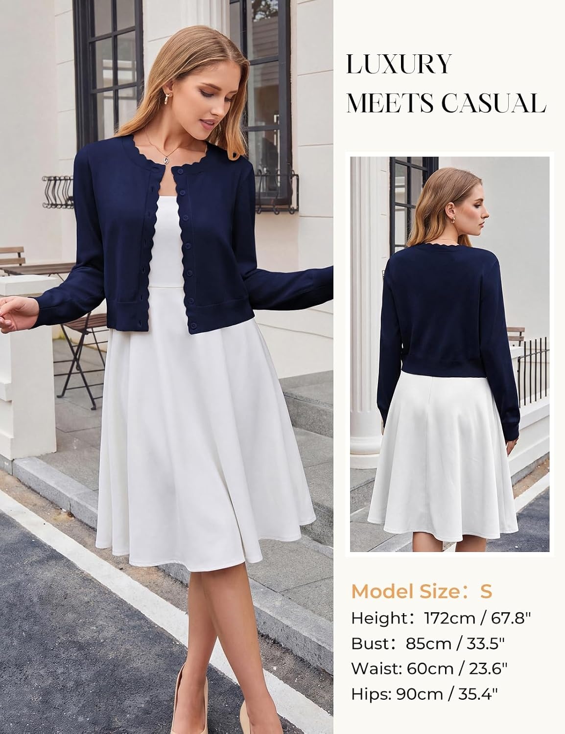 image:imageGRACE KARIN Cropped Cardigan Sweaters for Women Bolero Shrugs for DressNavy Blue