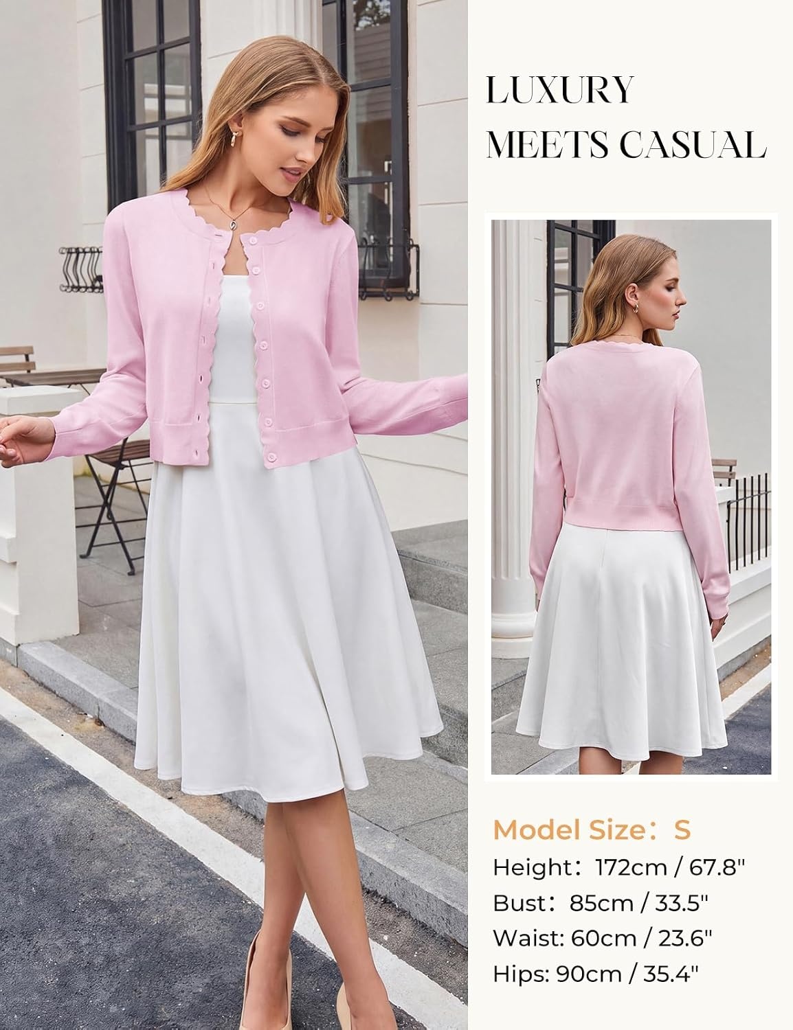 image:imageGRACE KARIN Cropped Cardigan Sweaters for Women Bolero Shrugs for DressPink