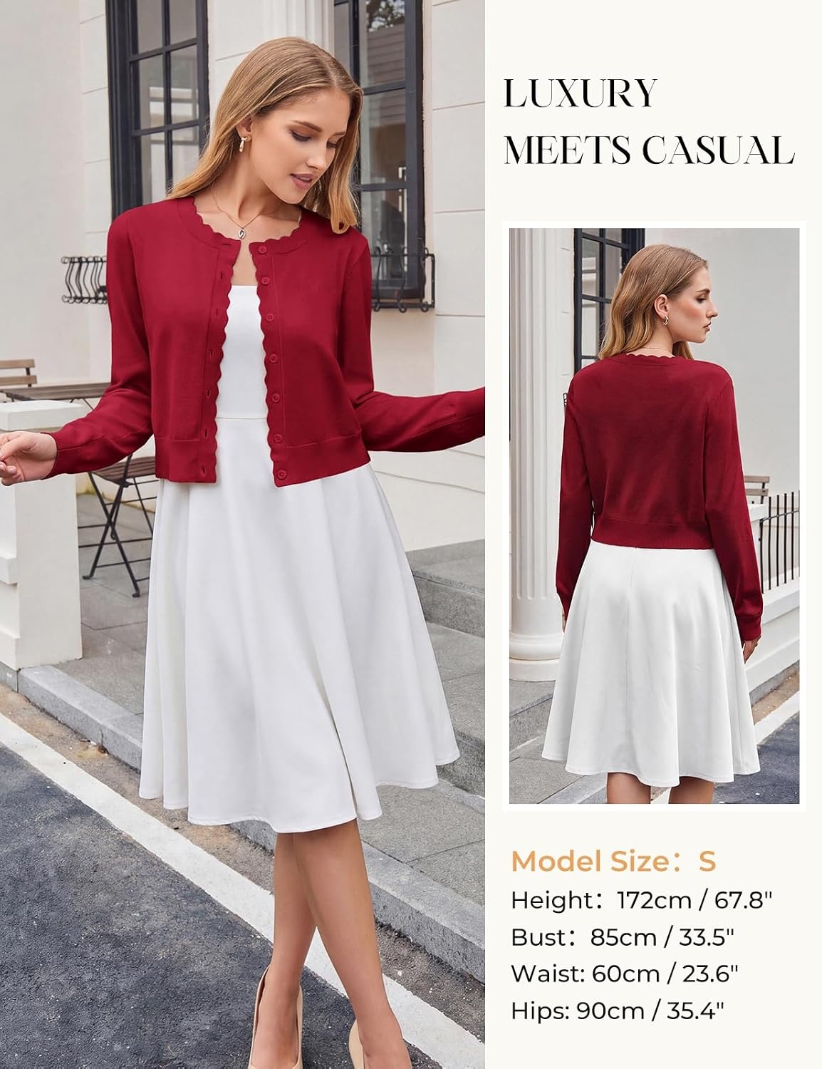 image:imageGRACE KARIN Cropped Cardigan Sweaters for Women Bolero Shrugs for DressRed