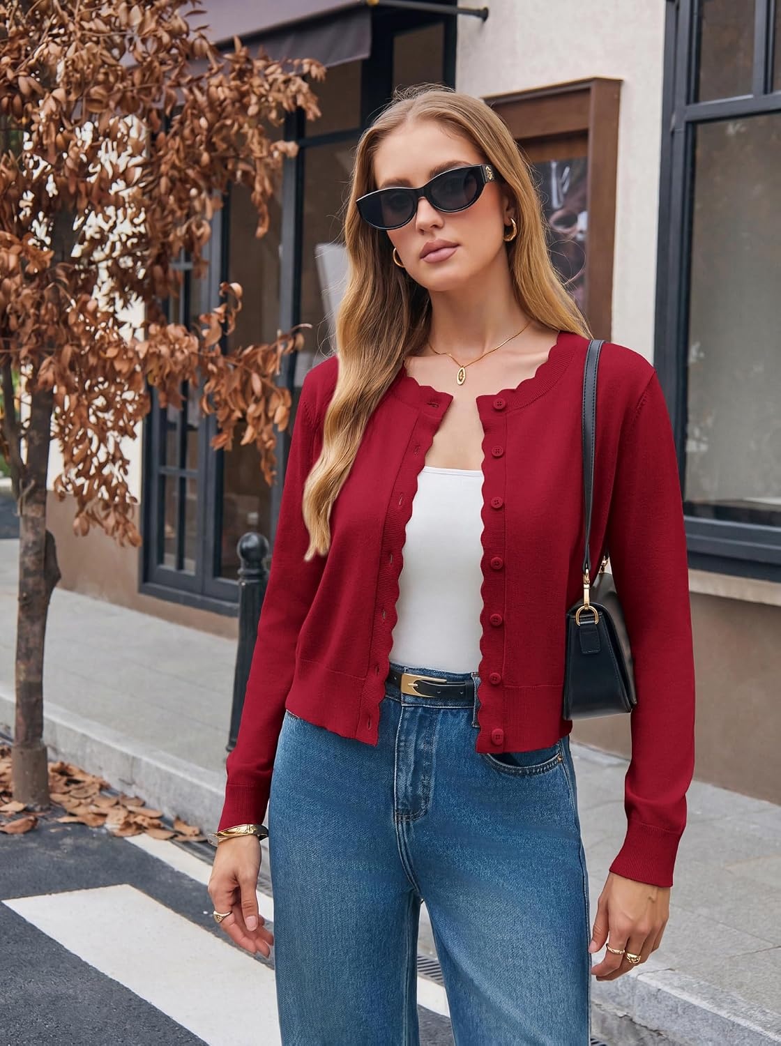 image:imageGRACE KARIN Cropped Cardigan Sweaters for Women Bolero Shrugs for DressRed