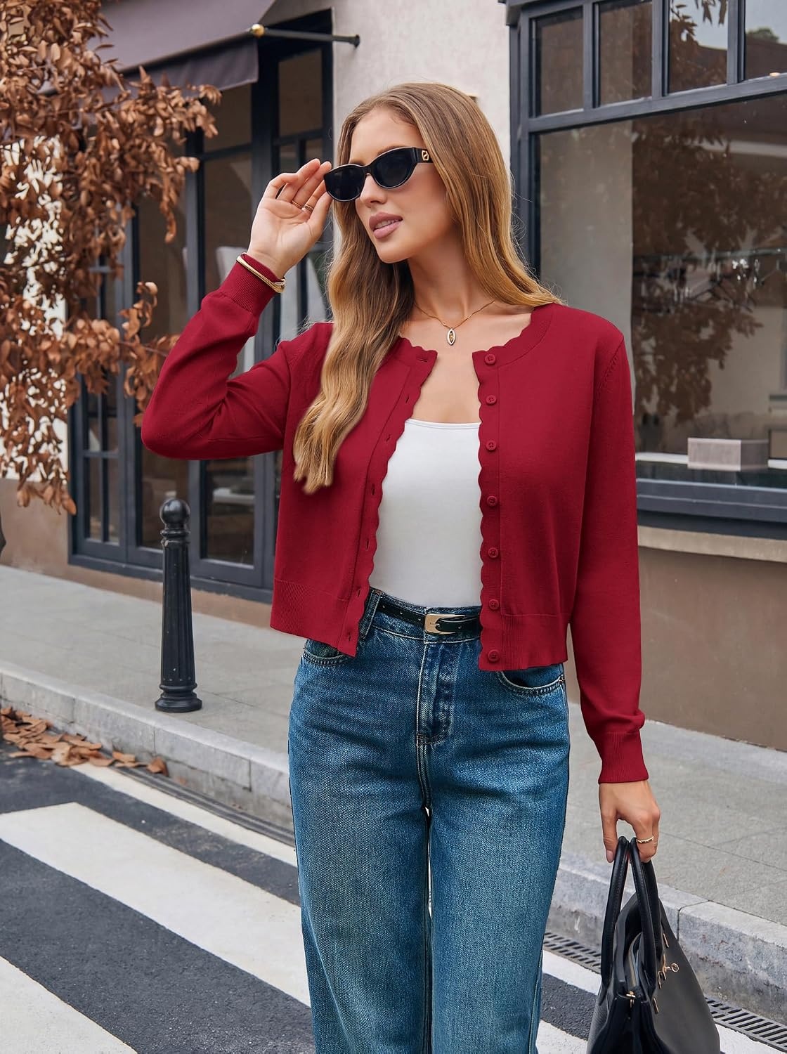 image:imageGRACE KARIN Cropped Cardigan Sweaters for Women Bolero Shrugs for DressRed