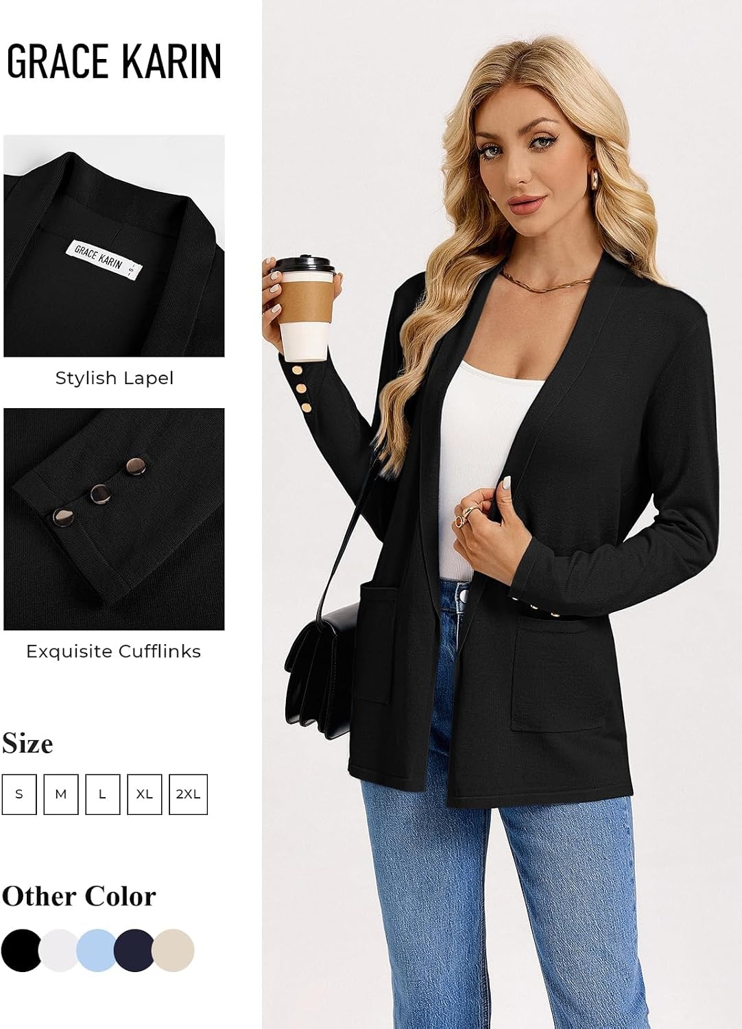 image:imageGRACE KARIN Long Cardigans for Women 2026 Business Casual Fall FashionBlack
