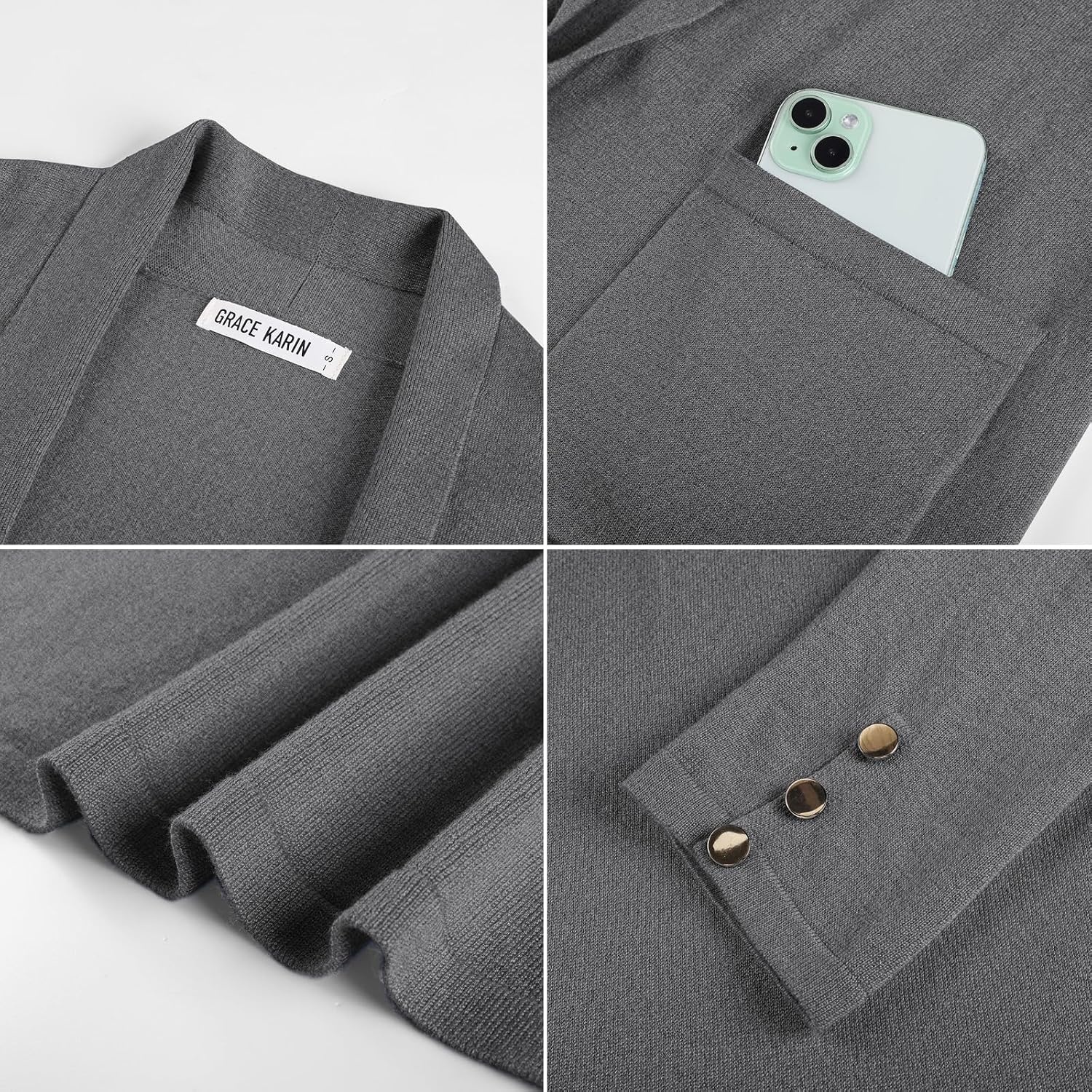 image:imageGRACE KARIN Long Cardigans for Women 2026 Business Casual Fall FashionDark Gray