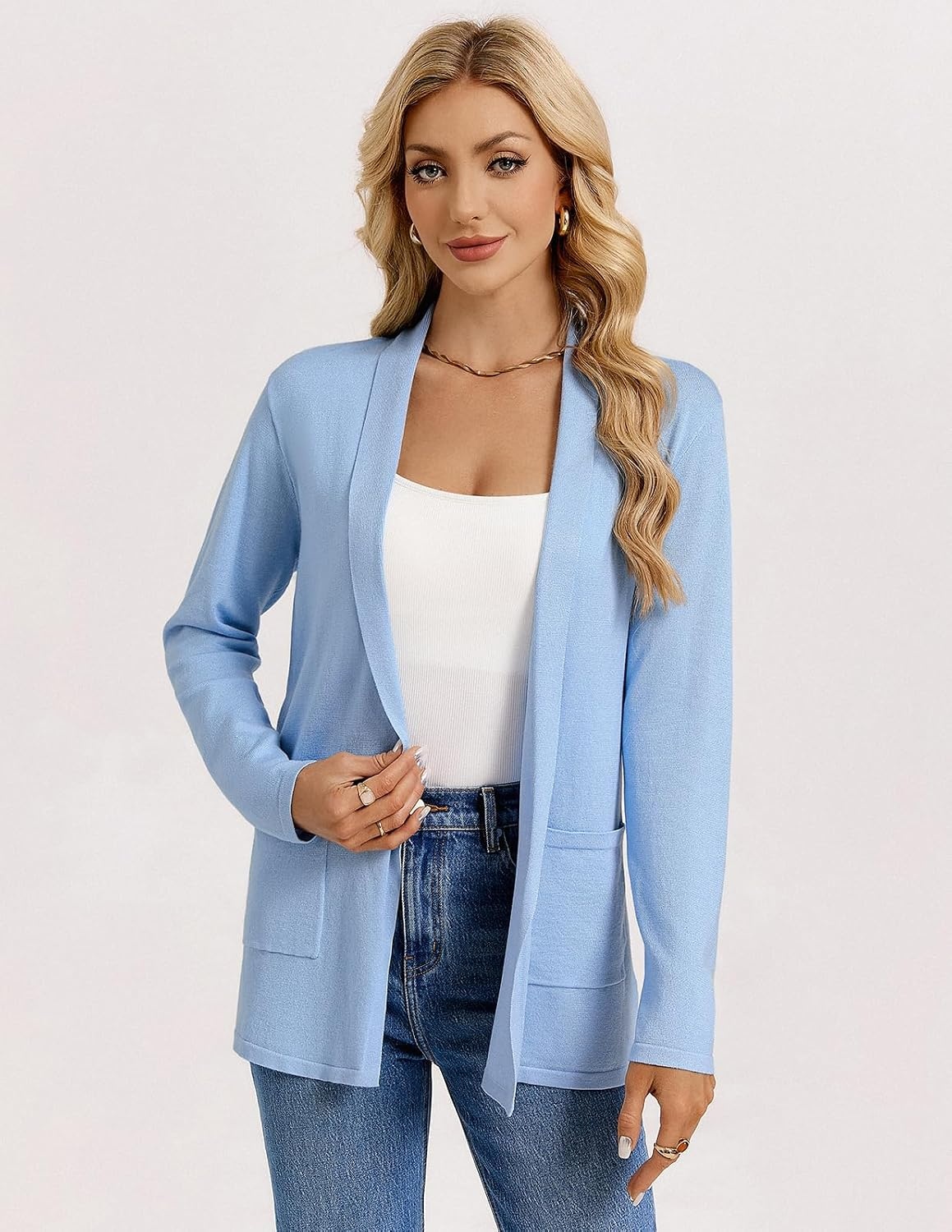 image:imageGRACE KARIN Long Cardigans for Women 2026 Business Casual Fall FashionLight Blue