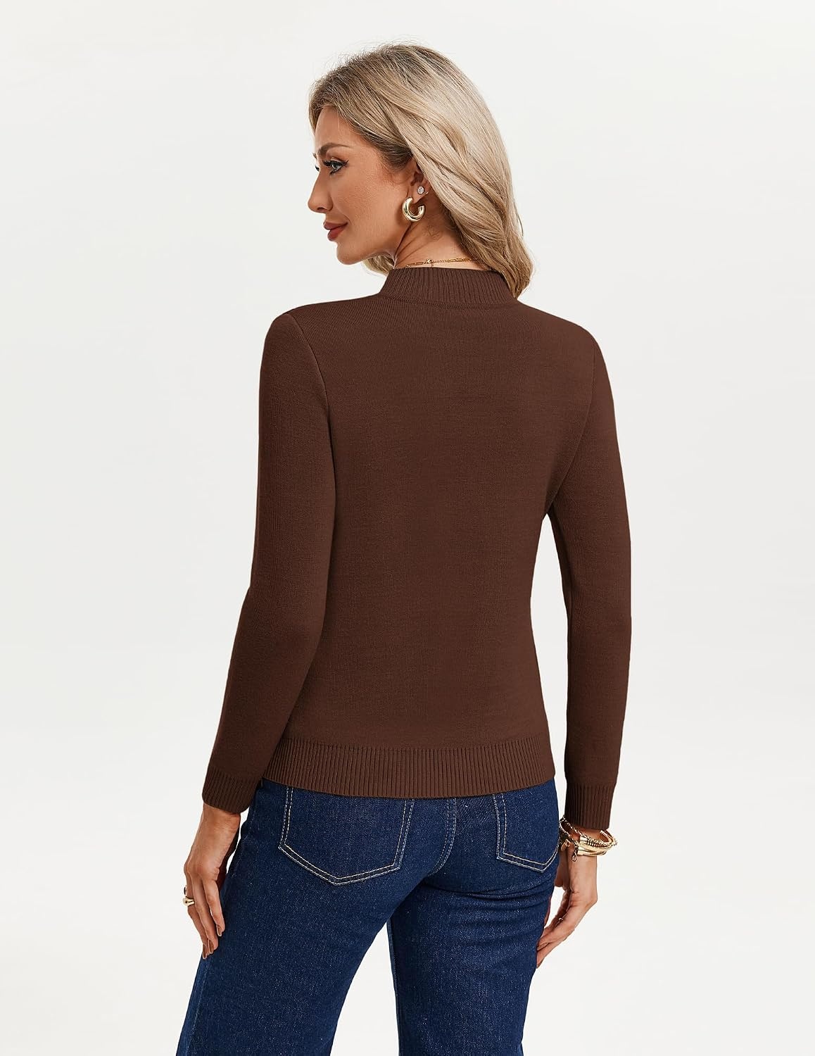image:imageGRACE KARIN Women Fleece Sherpa Lined Sweater Long Sleeve Mock Neck TopsCoffee