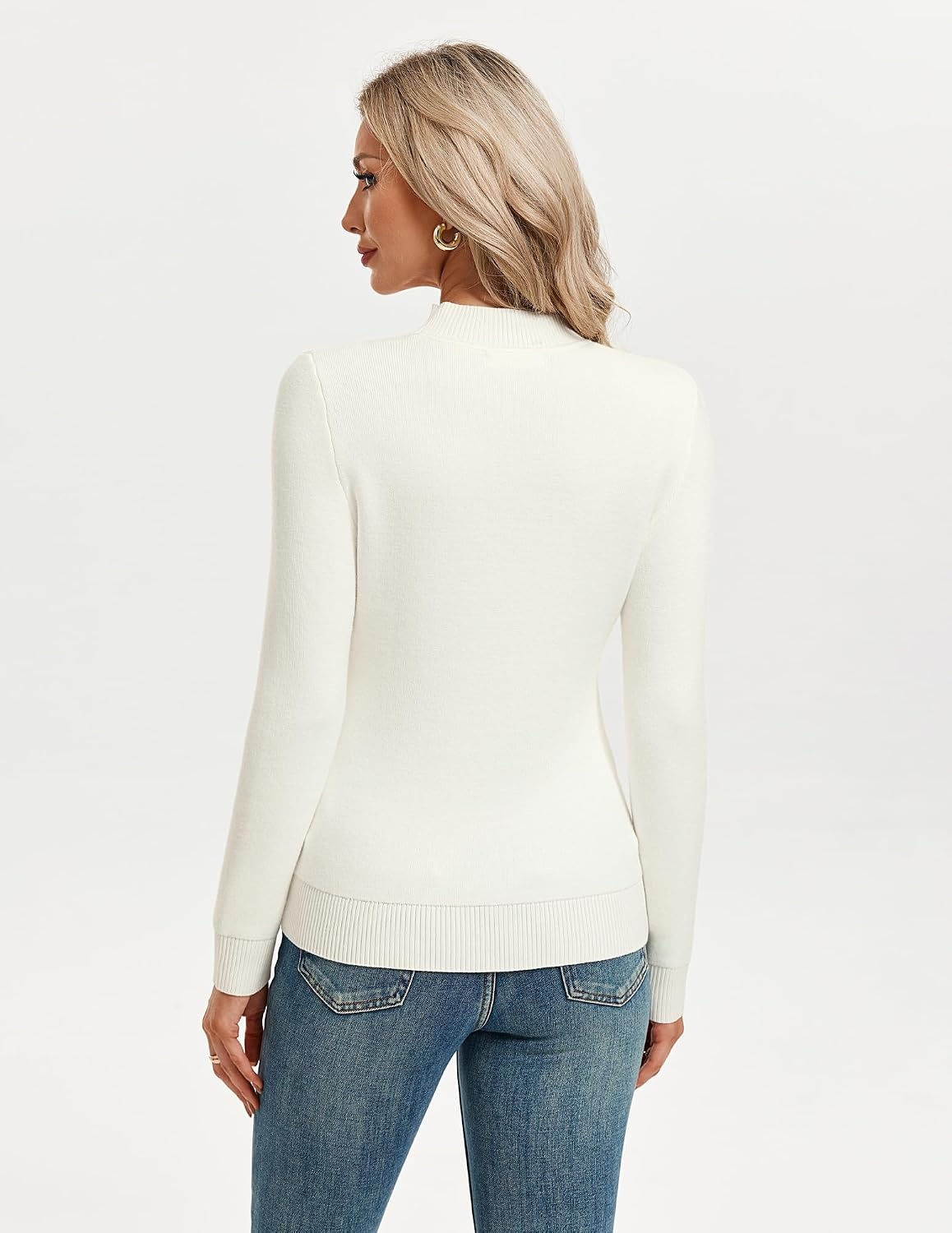 image:imageGRACE KARIN Women Fleece Sherpa Lined Sweater Long Sleeve Mock Neck TopsIvory White