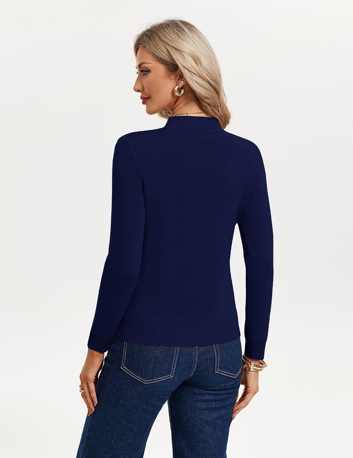 image:imageGRACE KARIN Women Fleece Sherpa Lined Sweater Long Sleeve Mock Neck TopsNavy