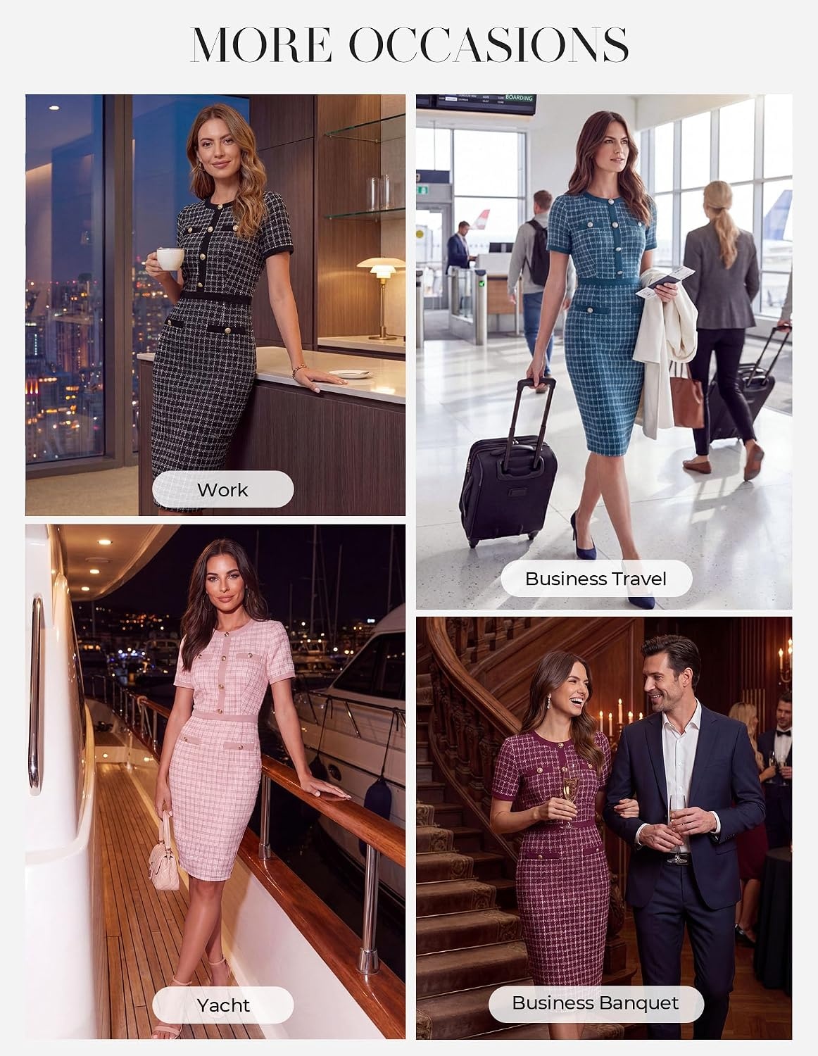 image:imageGRACE KARIN Women Work Business Short Sleeve Bodycon Tweed DressBrown