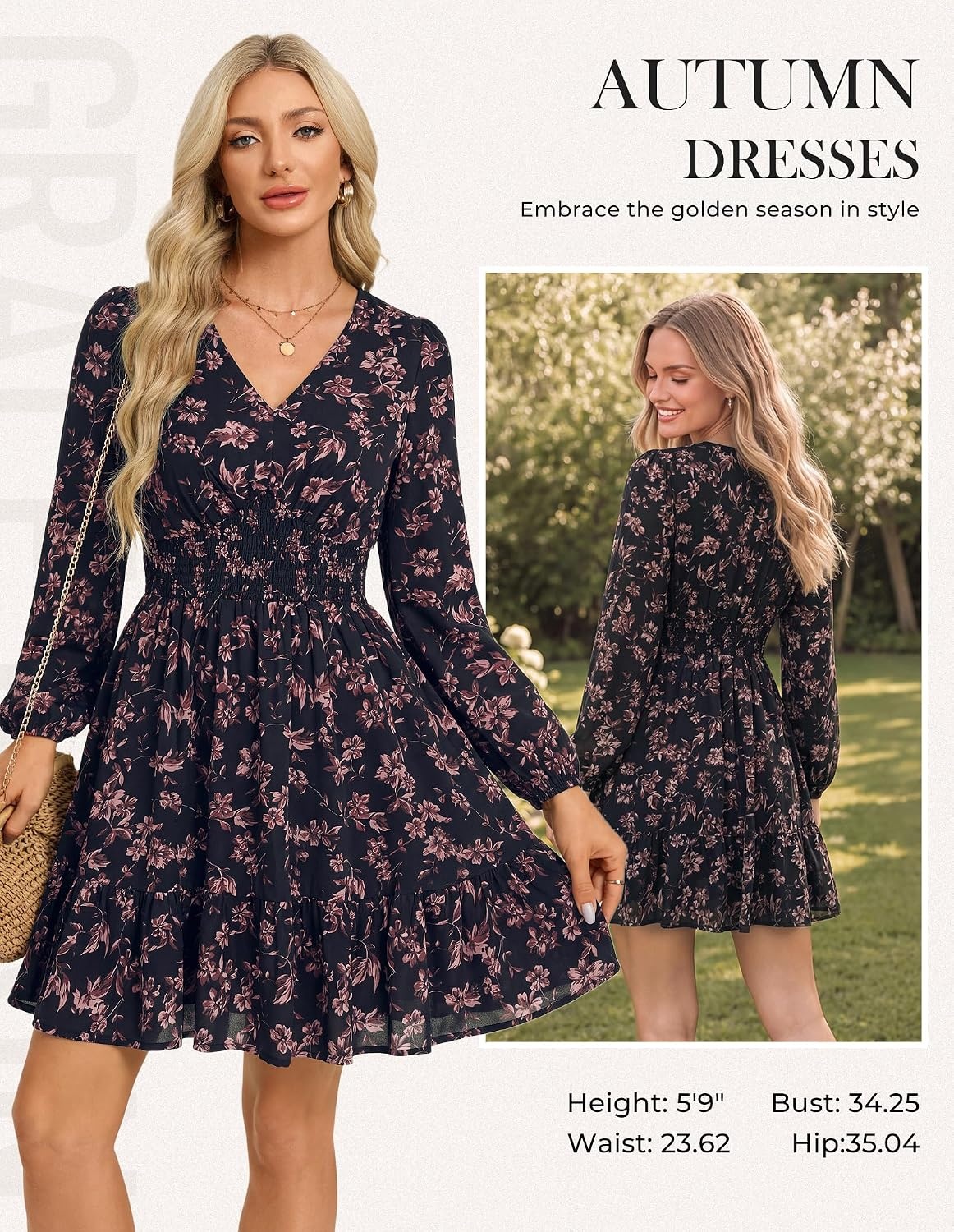 image:imageGRACE KARIN Womens Fall Long Sleeve Mini Short Dress 2026Black Floral
