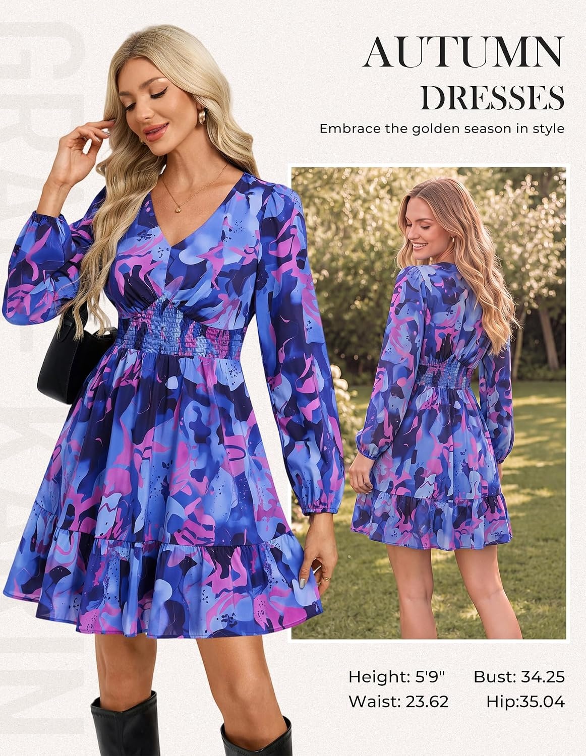 image:imageGRACE KARIN Womens Fall Long Sleeve Mini Short Dress 2026Blue Pink Floral