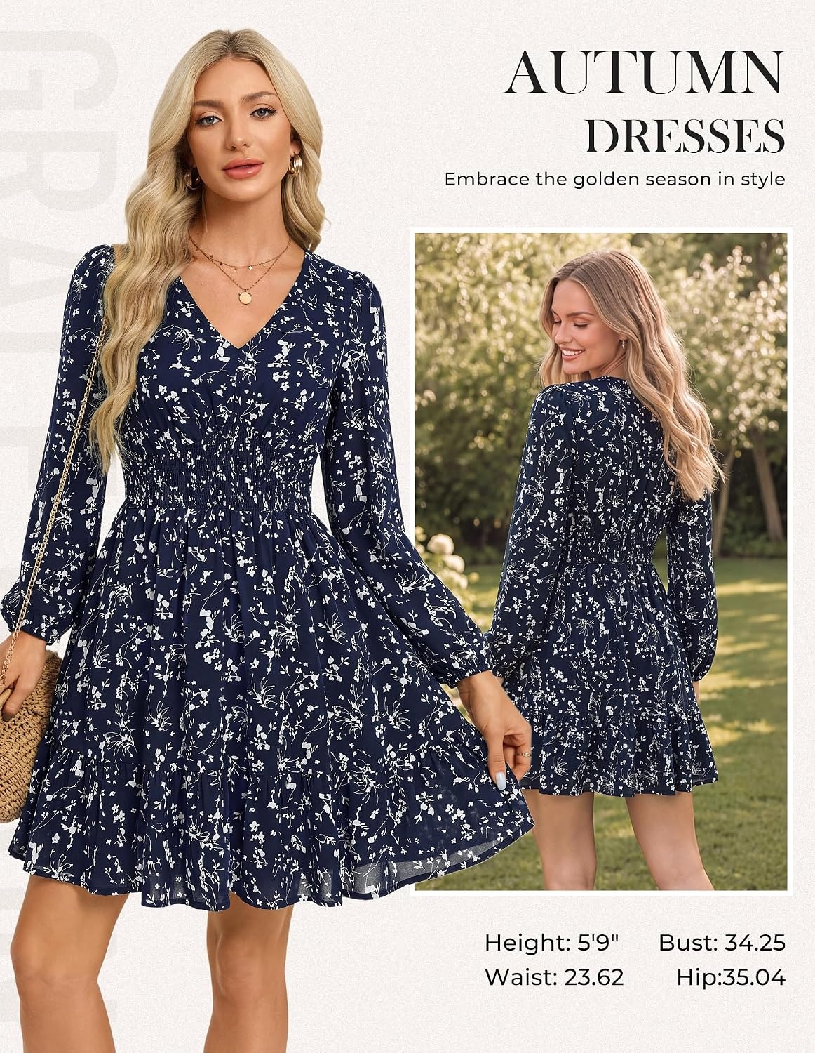 image:imageGRACE KARIN Womens Fall Long Sleeve Mini Short Dress 2026Navy Floral