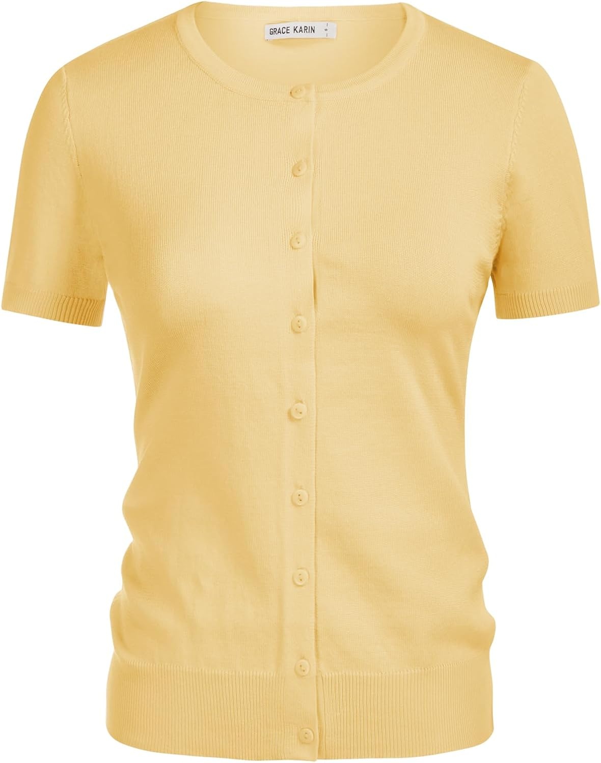 image:imageGRACE KARIN Womens Short Sleeve Cardigan Sweaters Lightweight Fall OutfitsLight Yellow