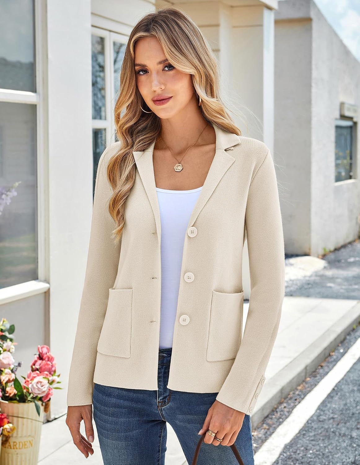 image:imageKANCY KOLE Sweater Blazer Women Casual Bussiness Stretchy Knit BlazersApricot