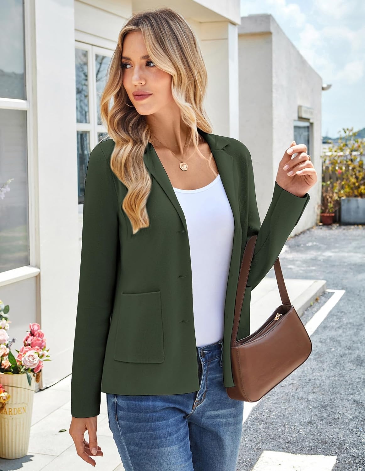 image:imageKANCY KOLE Sweater Blazer Women Casual Bussiness Stretchy Knit BlazersArmy Green