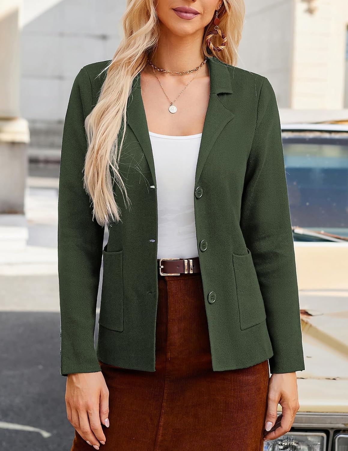 image:imageKANCY KOLE Sweater Blazer Women Casual Bussiness Stretchy Knit BlazersArmy Green