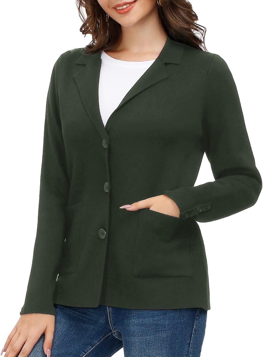 image:imageKANCY KOLE Sweater Blazer Women Casual Bussiness Stretchy Knit BlazersArmy Green