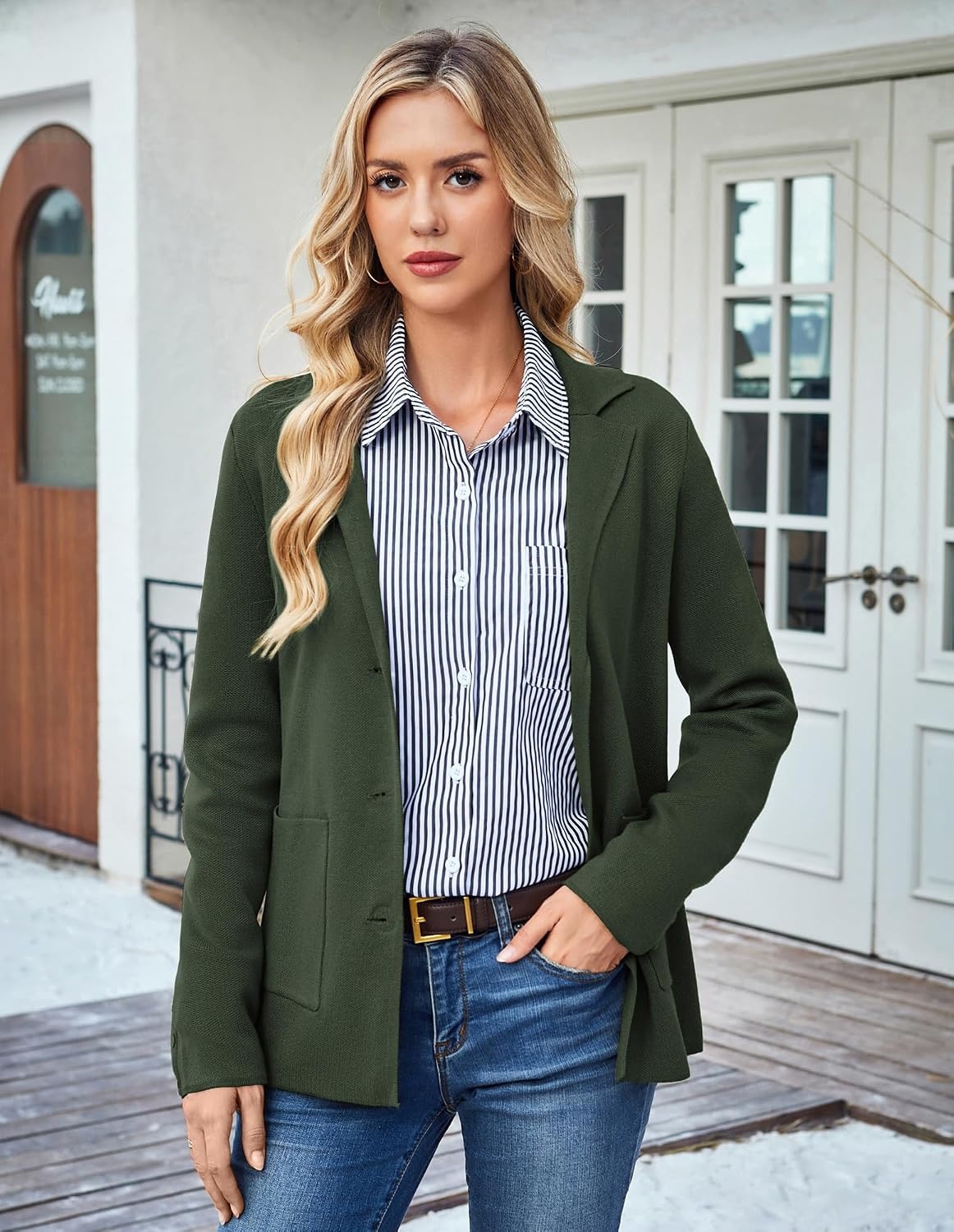 image:imageKANCY KOLE Sweater Blazer Women Casual Bussiness Stretchy Knit BlazersArmy Green