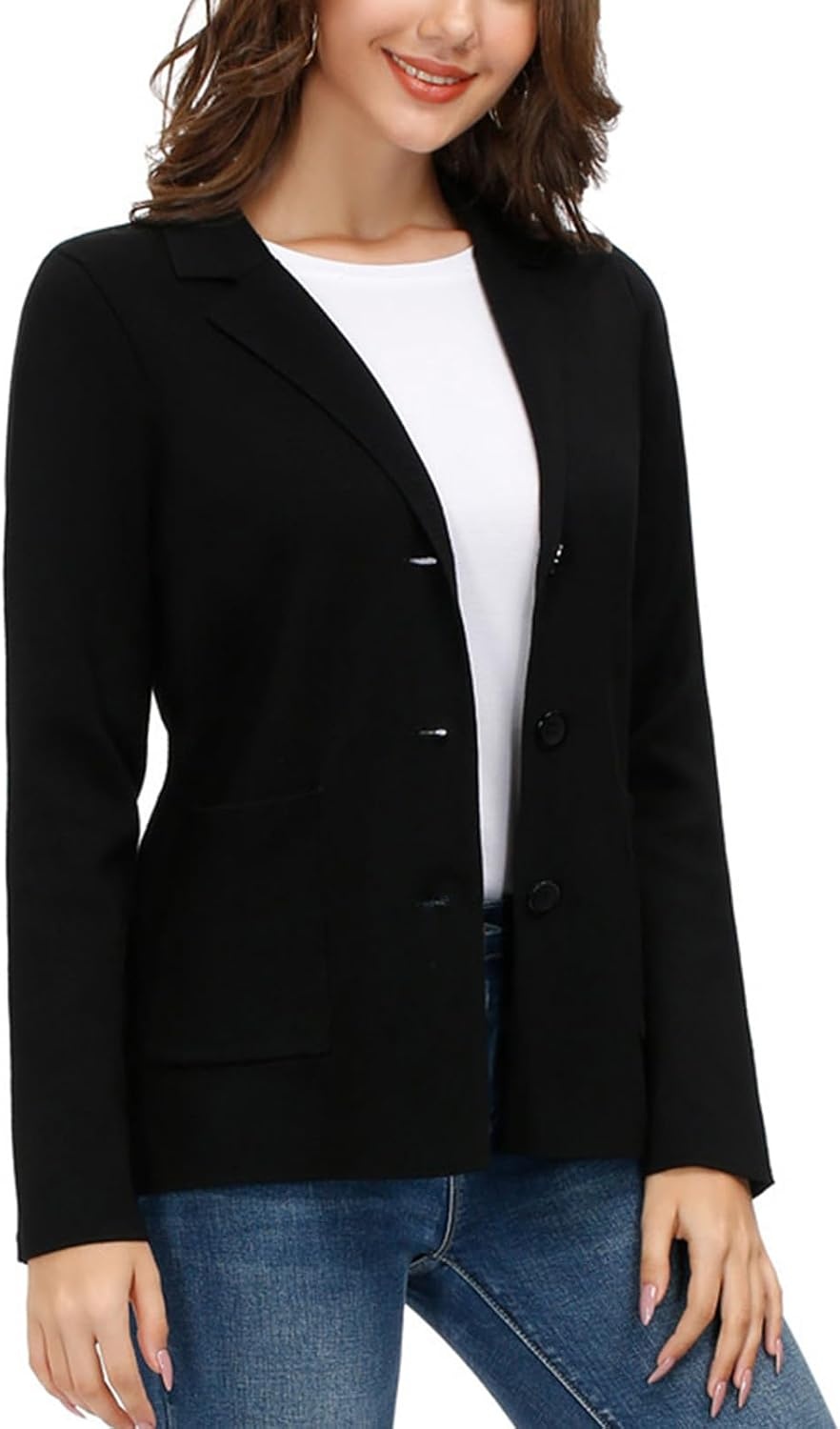 image:imageKANCY KOLE Sweater Blazer Women Casual Bussiness Stretchy Knit BlazersBlack
