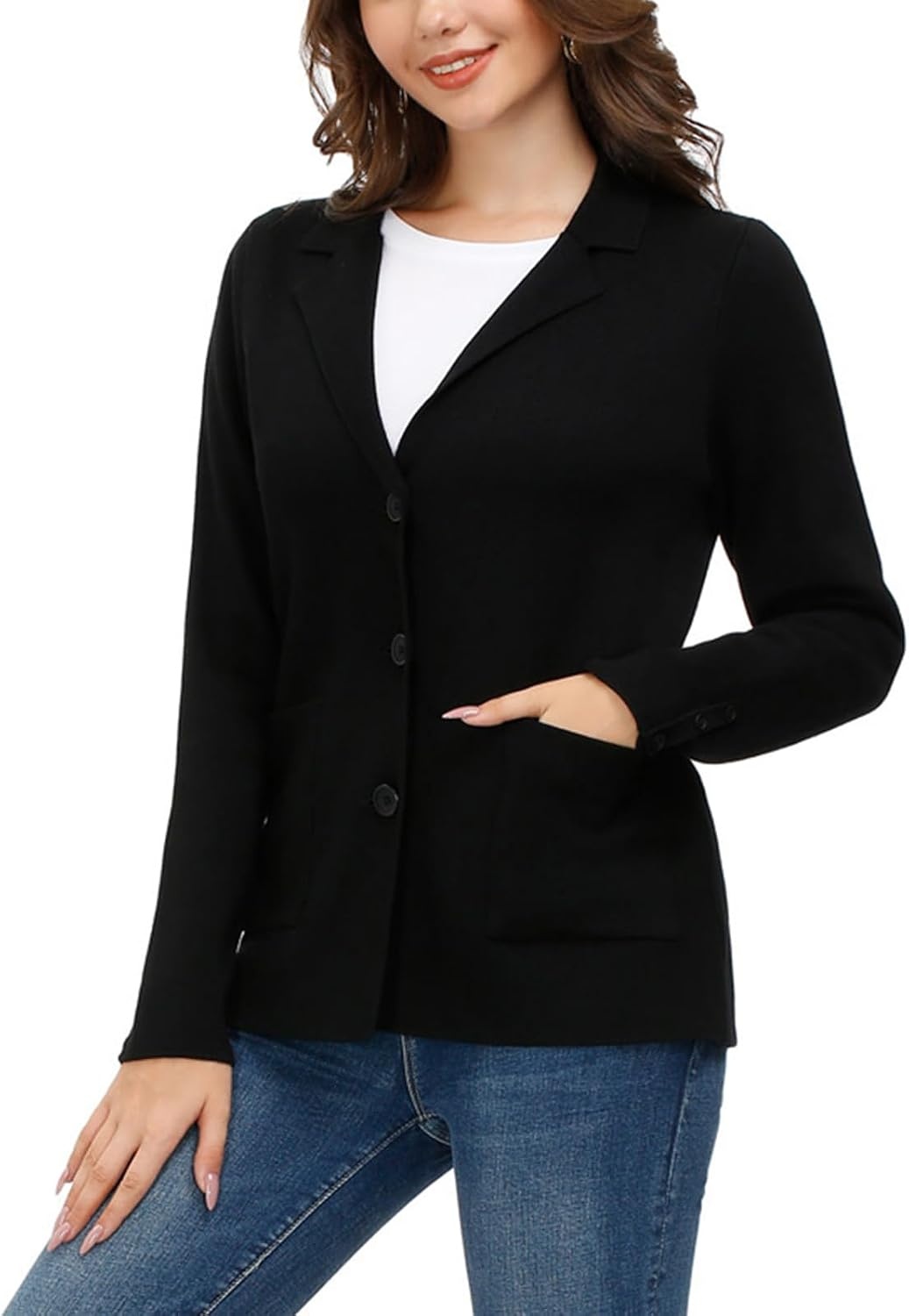 image:imageKANCY KOLE Sweater Blazer Women Casual Bussiness Stretchy Knit BlazersBlack
