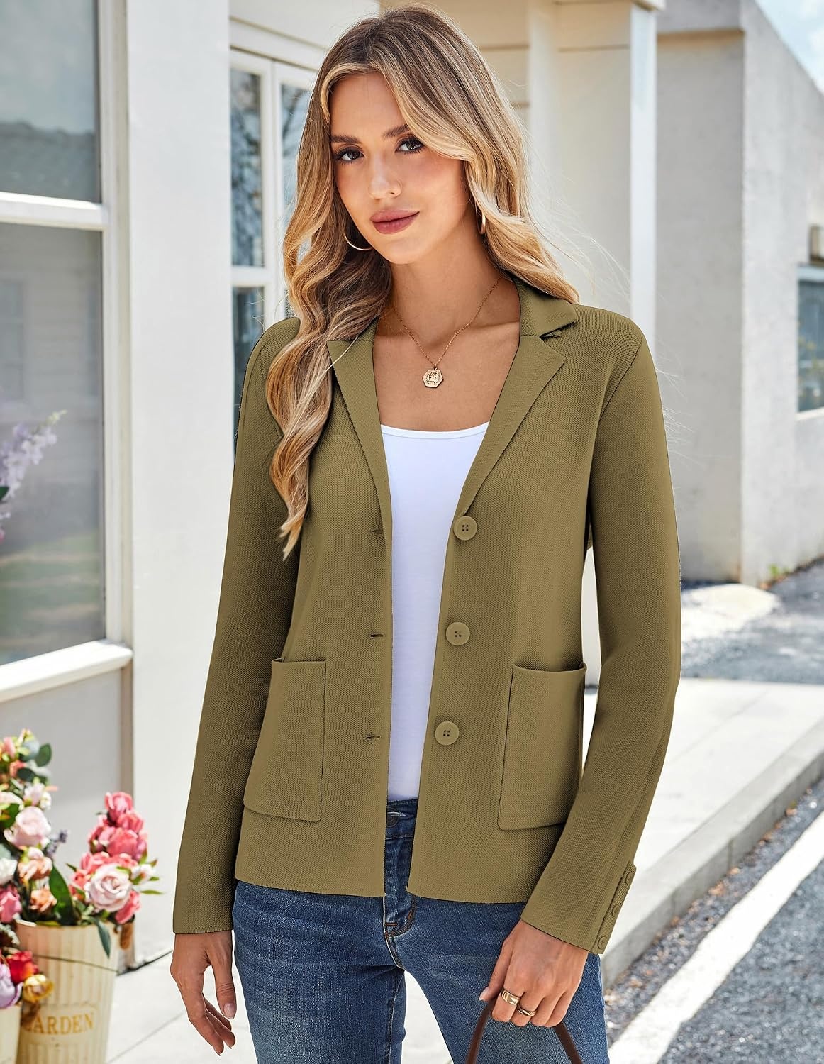 image:imageKANCY KOLE Sweater Blazer Women Casual Bussiness Stretchy Knit BlazersCamel Heather