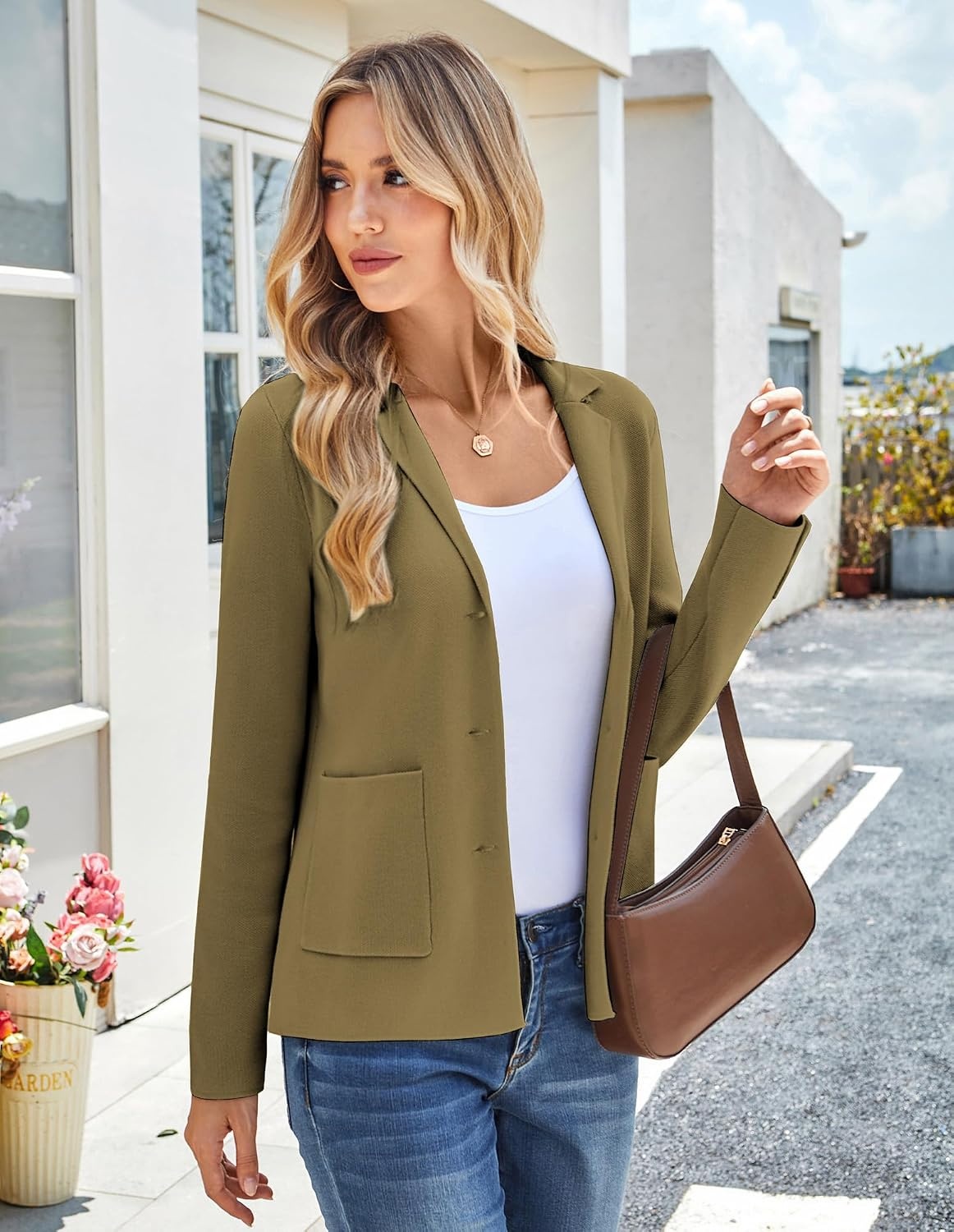 image:imageKANCY KOLE Sweater Blazer Women Casual Bussiness Stretchy Knit BlazersCamel Heather