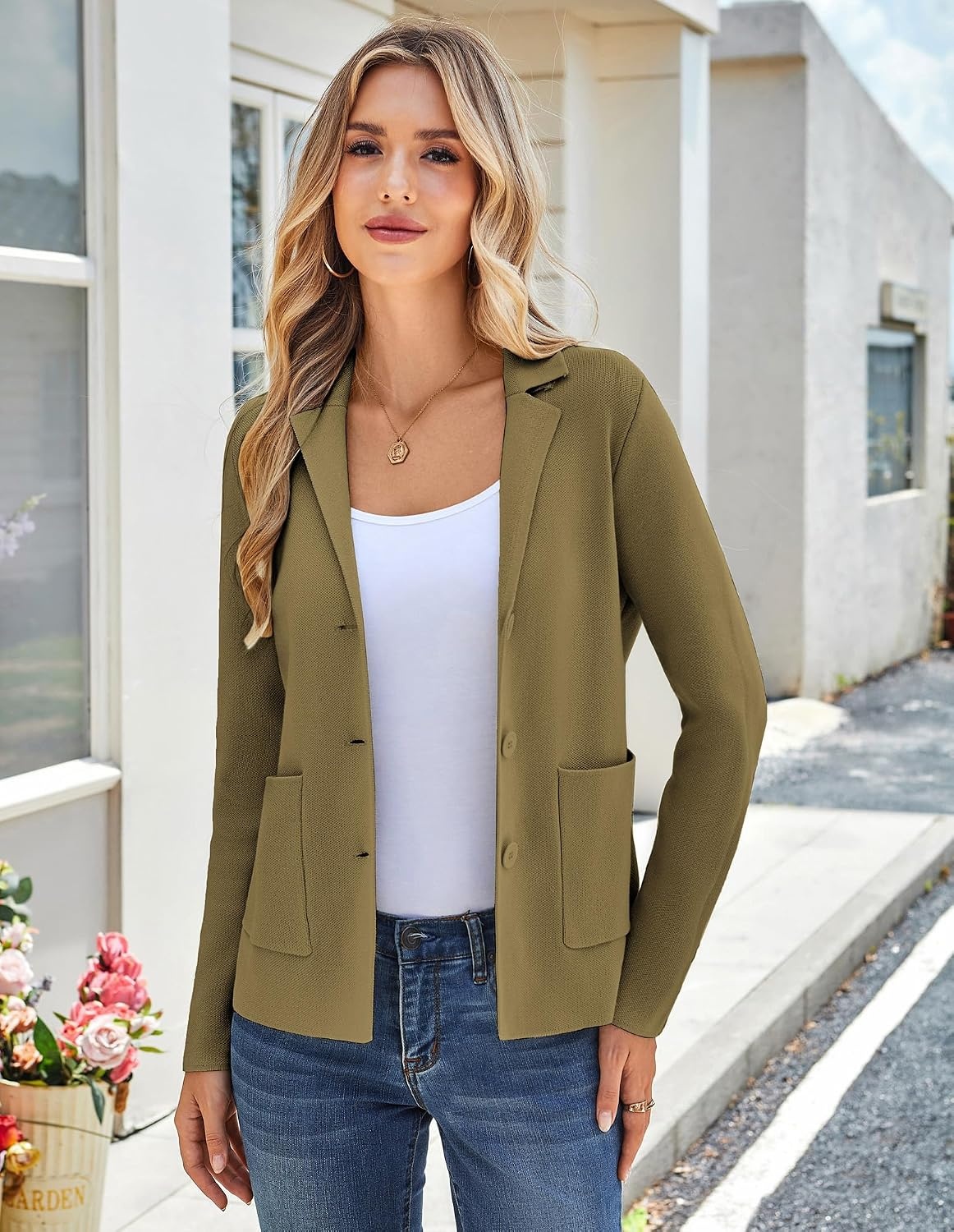image:imageKANCY KOLE Sweater Blazer Women Casual Bussiness Stretchy Knit BlazersCamel Heather