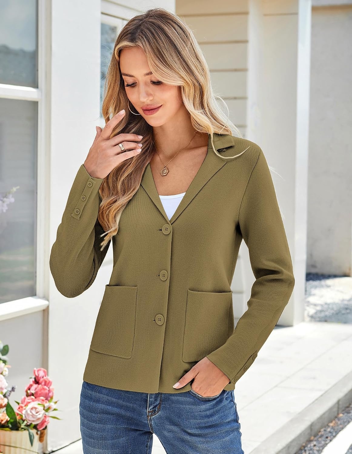 image:imageKANCY KOLE Sweater Blazer Women Casual Bussiness Stretchy Knit BlazersCamel Heather