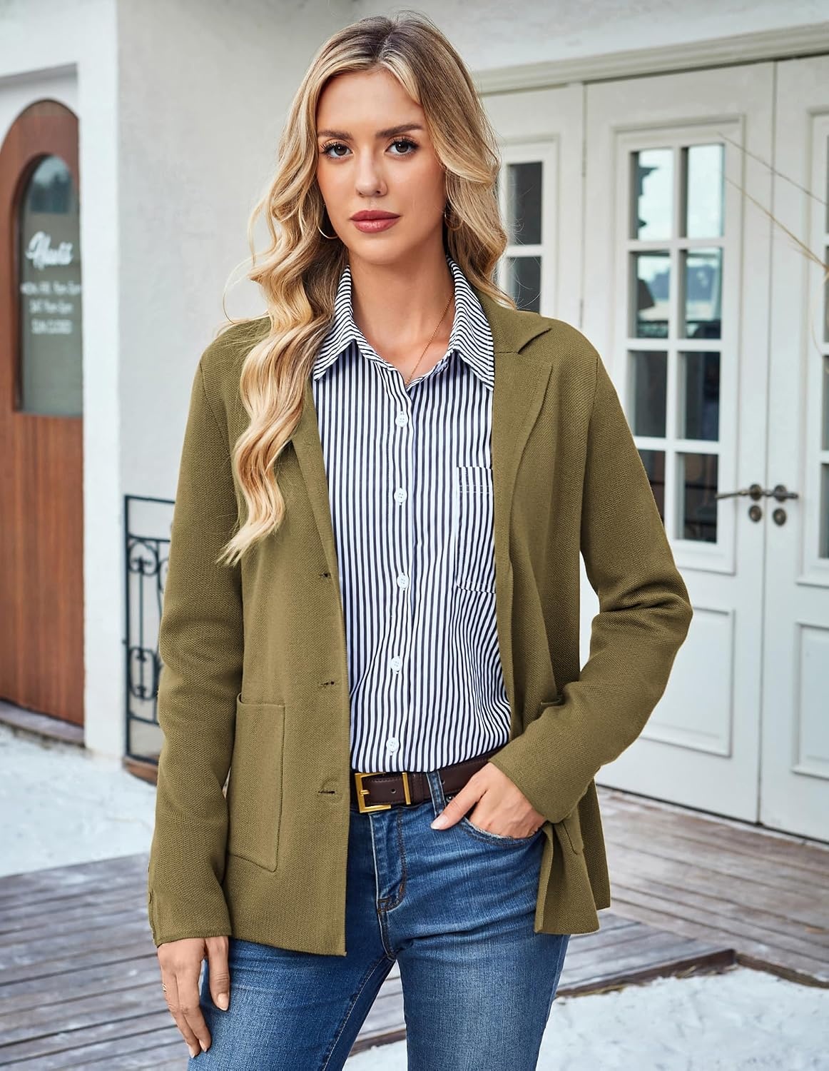 image:imageKANCY KOLE Sweater Blazer Women Casual Bussiness Stretchy Knit BlazersCamel Heather