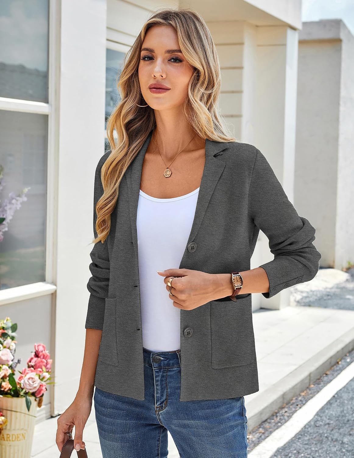 image:imageKANCY KOLE Sweater Blazer Women Casual Bussiness Stretchy Knit BlazersDark Grey Heather